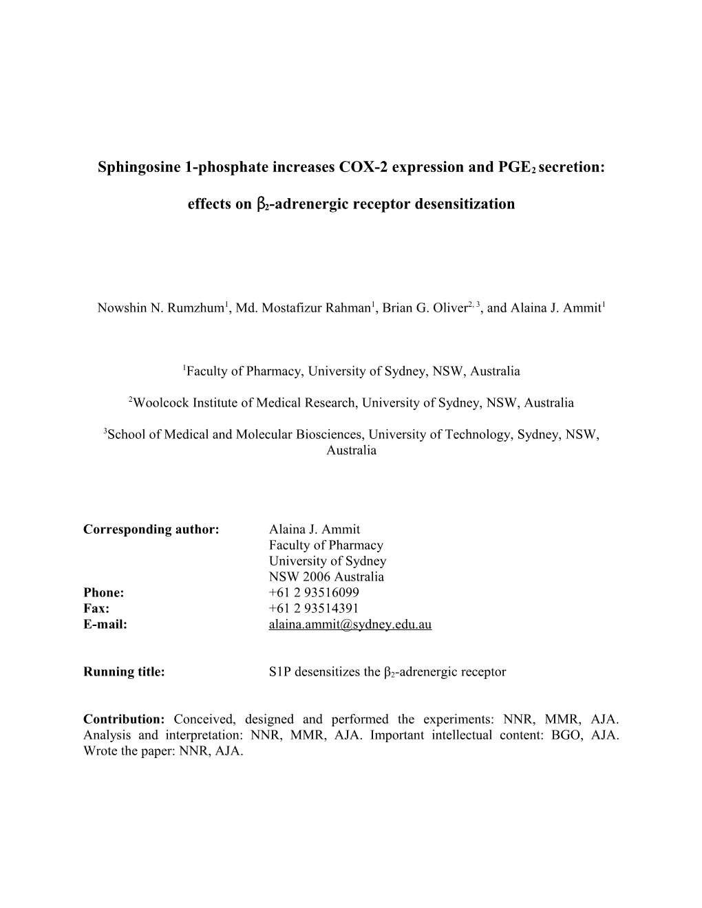 Sphingosine 1-Phosphate Increases COX-2 Expression and PGE2 Secretion: Effects on Β2-Adrenergic