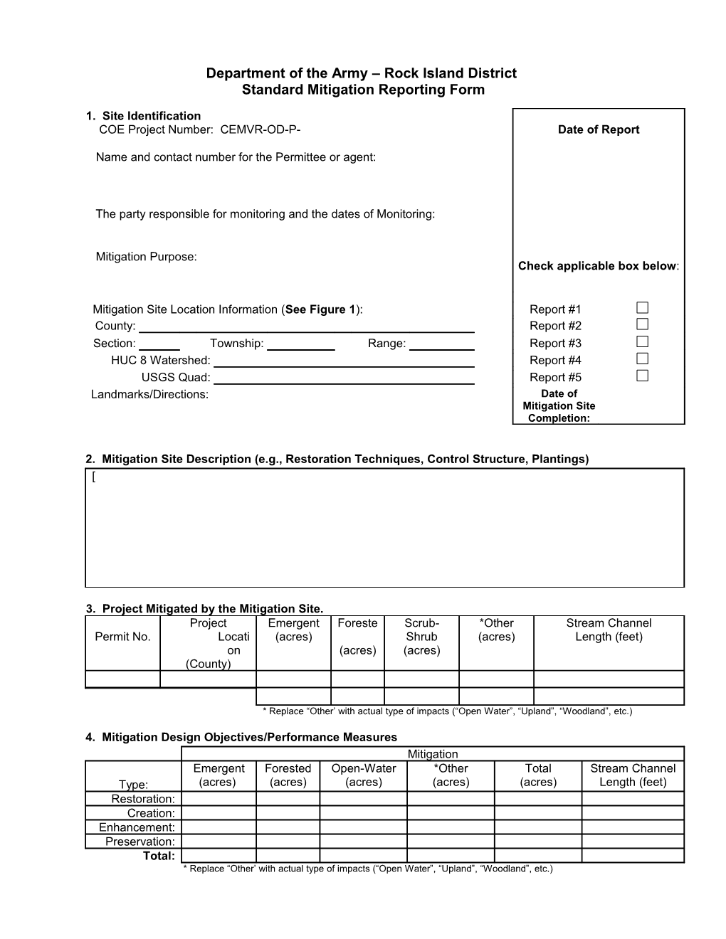 Standard Mitigation Reporting Form Rock Island District Page 1