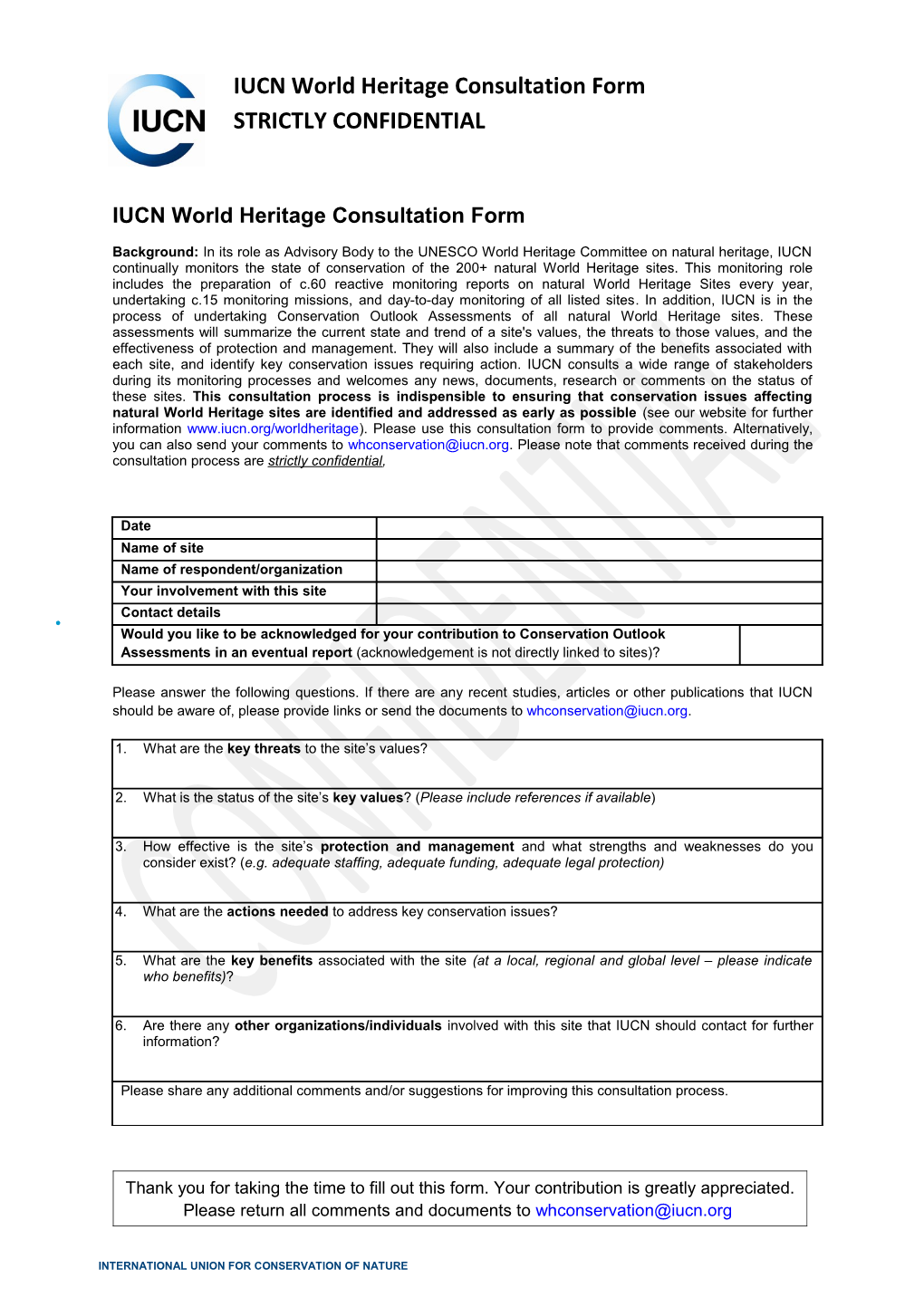 IUCN World Heritage Consultation Form