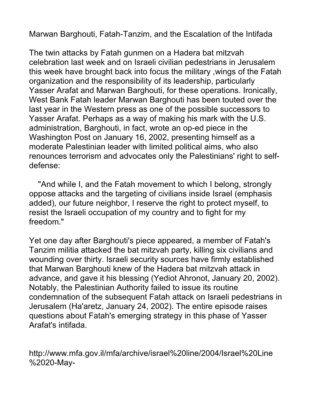 Marwan Barghouti, Fatah-Tanzim, and the Escalation of the Intifada