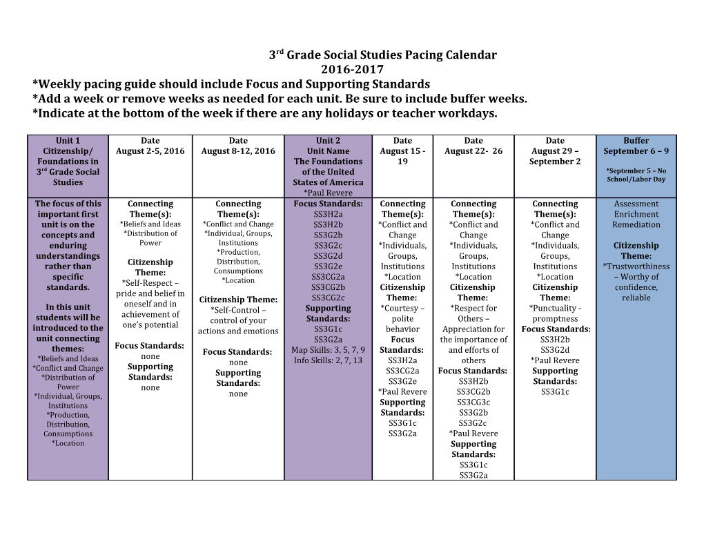 3Rd Grade Social Studiespacing Calendar