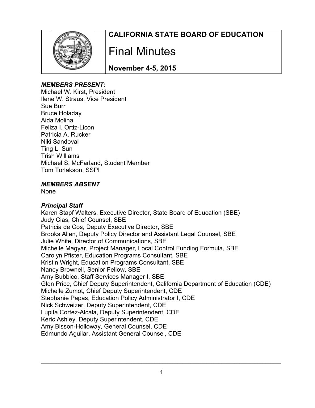 Final Minutes for November 2015 - SBE Minutes (CA State Board of Education)
