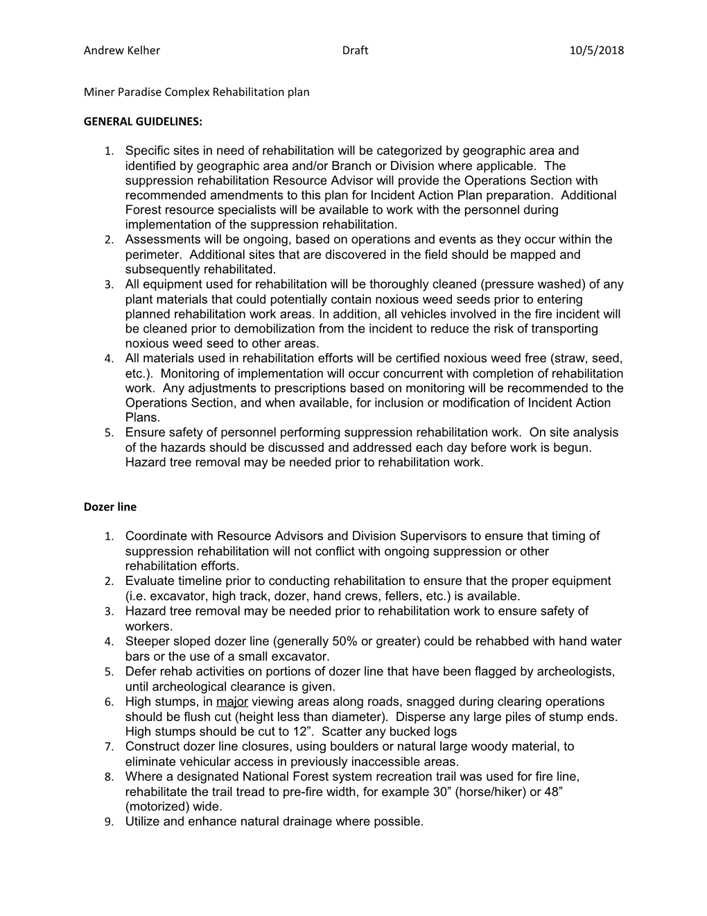 Miner Paradise Complex Rehabilitation Plan