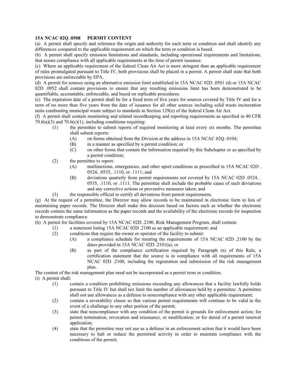 15A Ncac 02Q .0508Permit Content