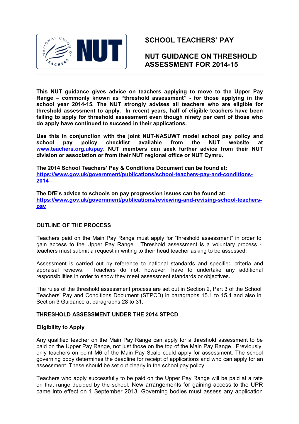 Nut Guidance on Threshold Assessment for 2014-15 1
