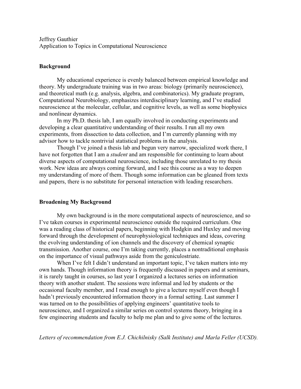 Application Totopics in Computational Neuroscience