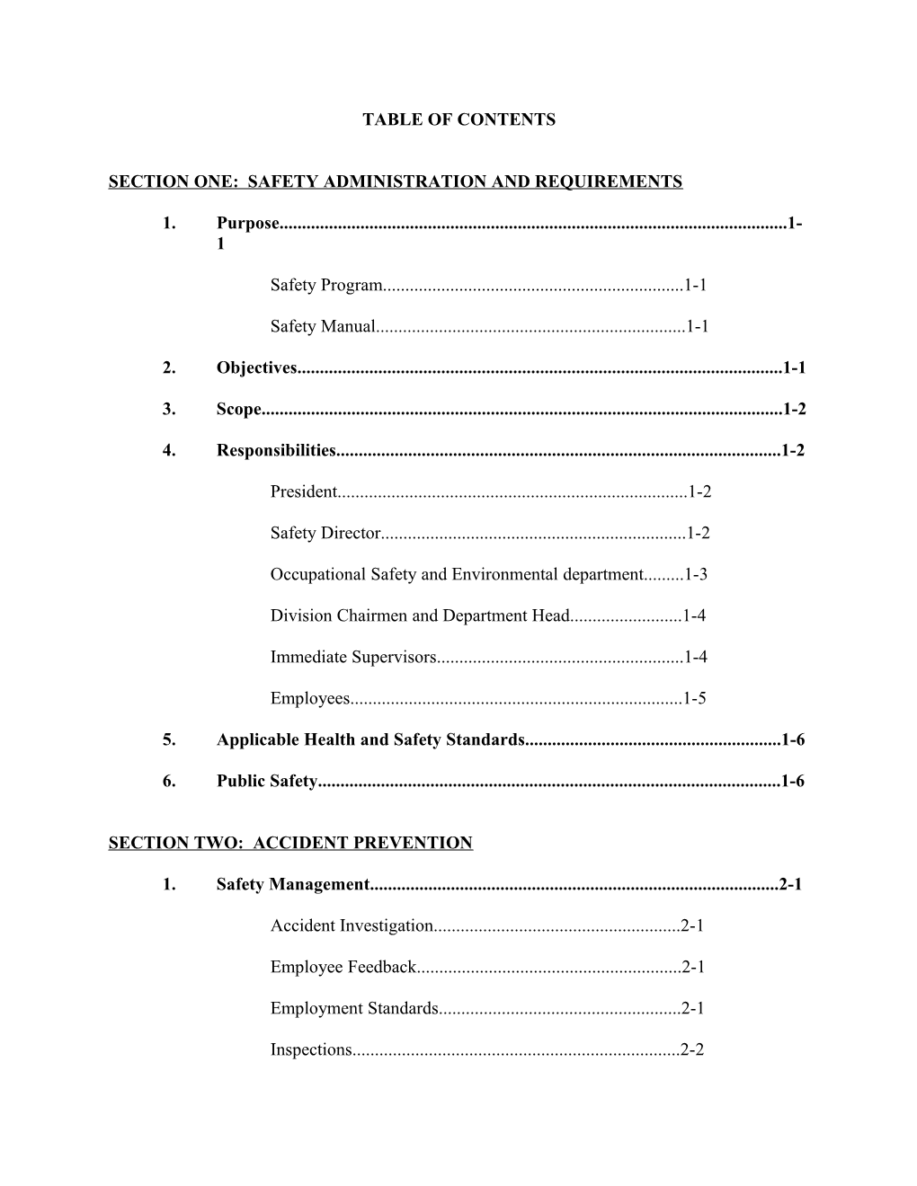 Section One: Safety Administration and Requirements