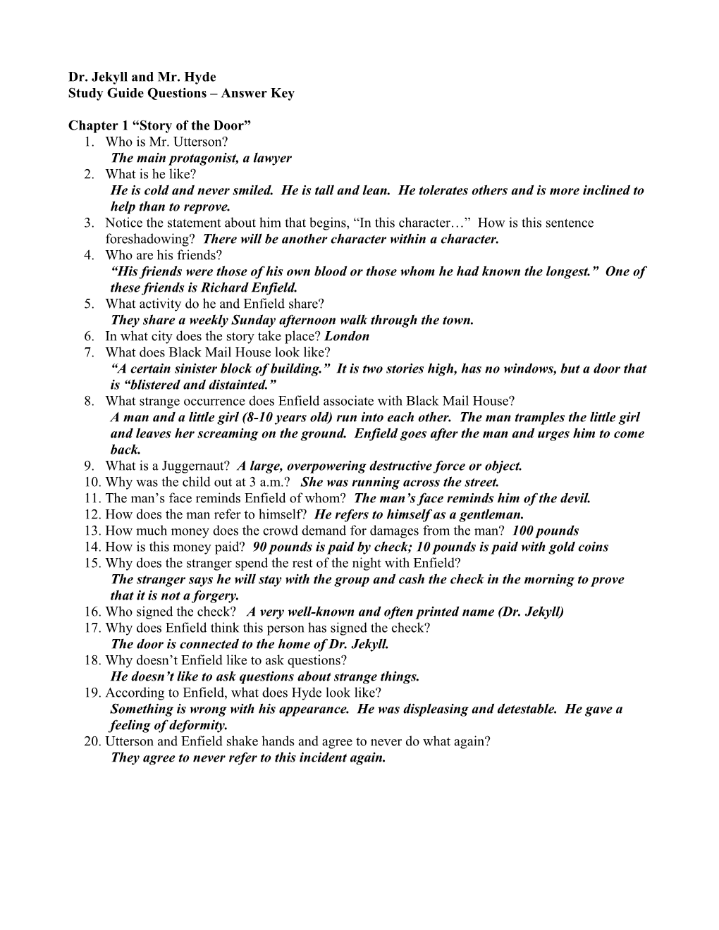 Study Guide Questions Answer Key