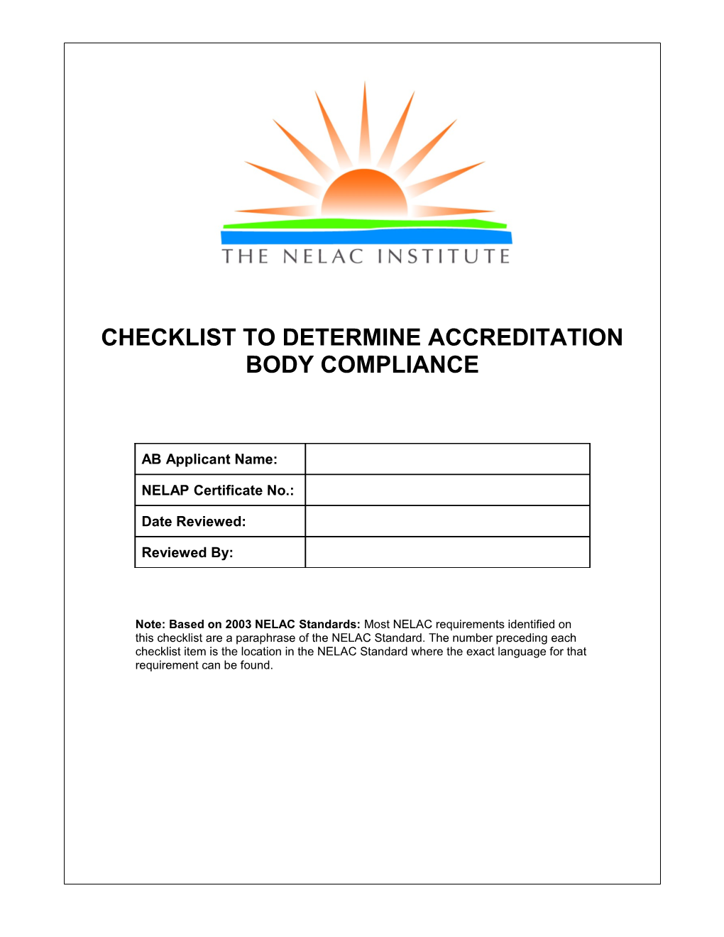 Checklist to Determine Accreditation Body Compliance