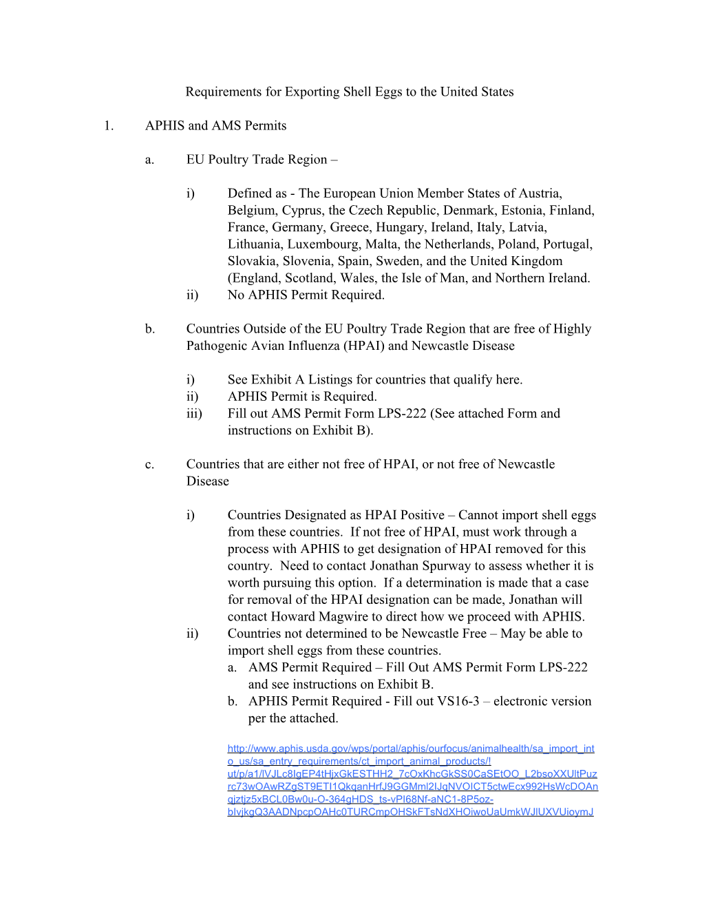 Requirements for Exporting Shell Eggs to the United States