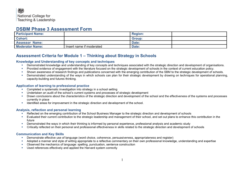 DSBM Ph 3 Assessment Form January 2013
