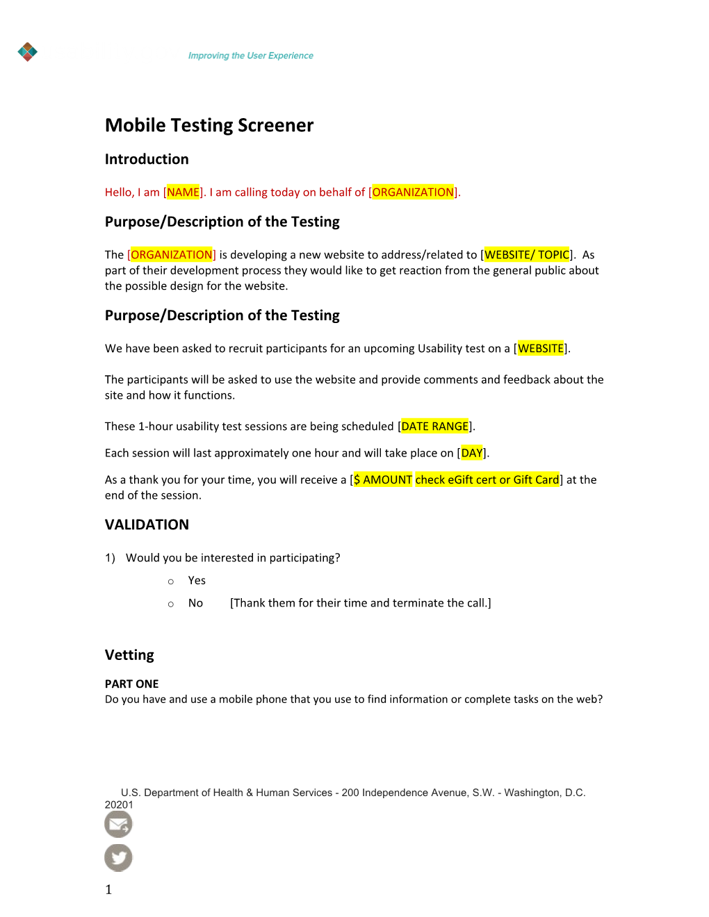 Mobile Testing Screener