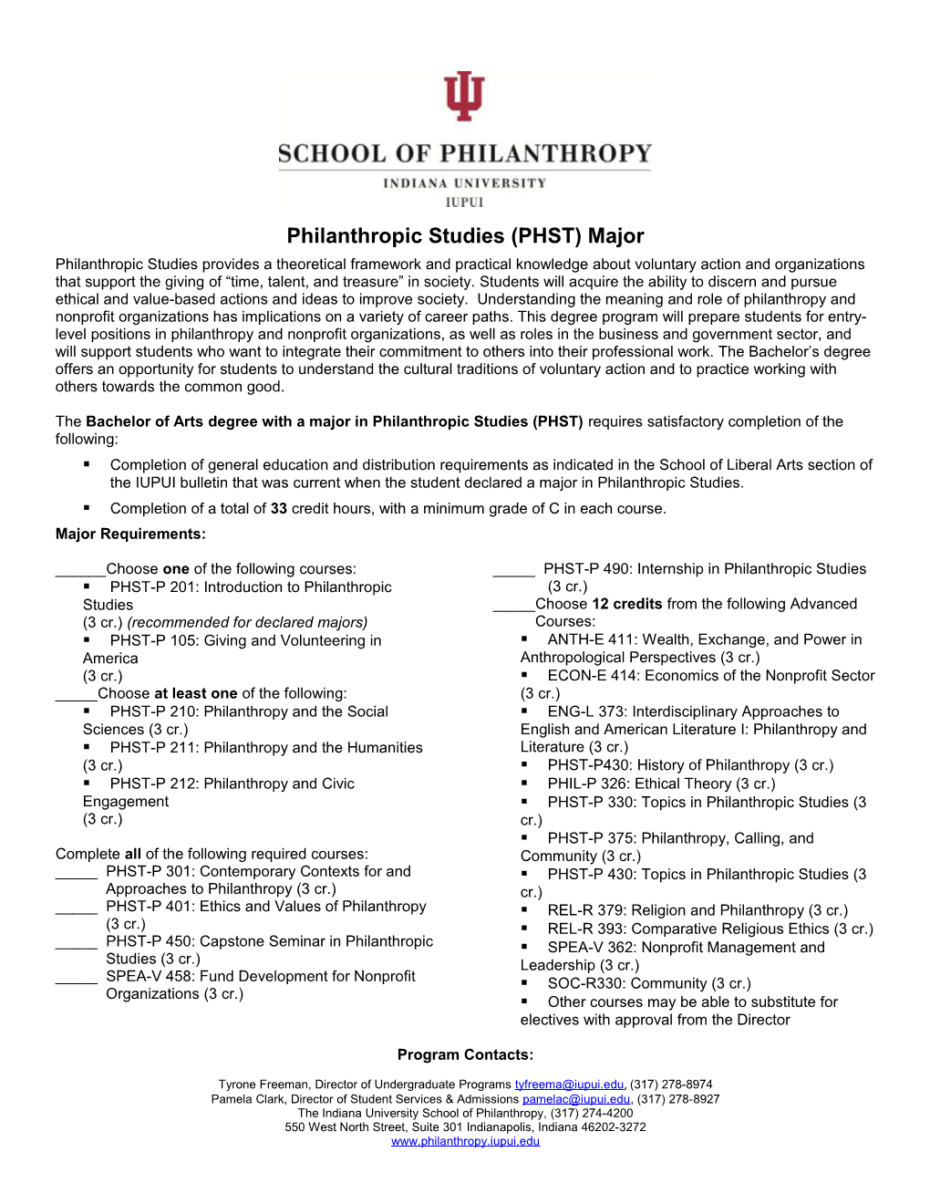Philanthropic Studies(PHST) Major