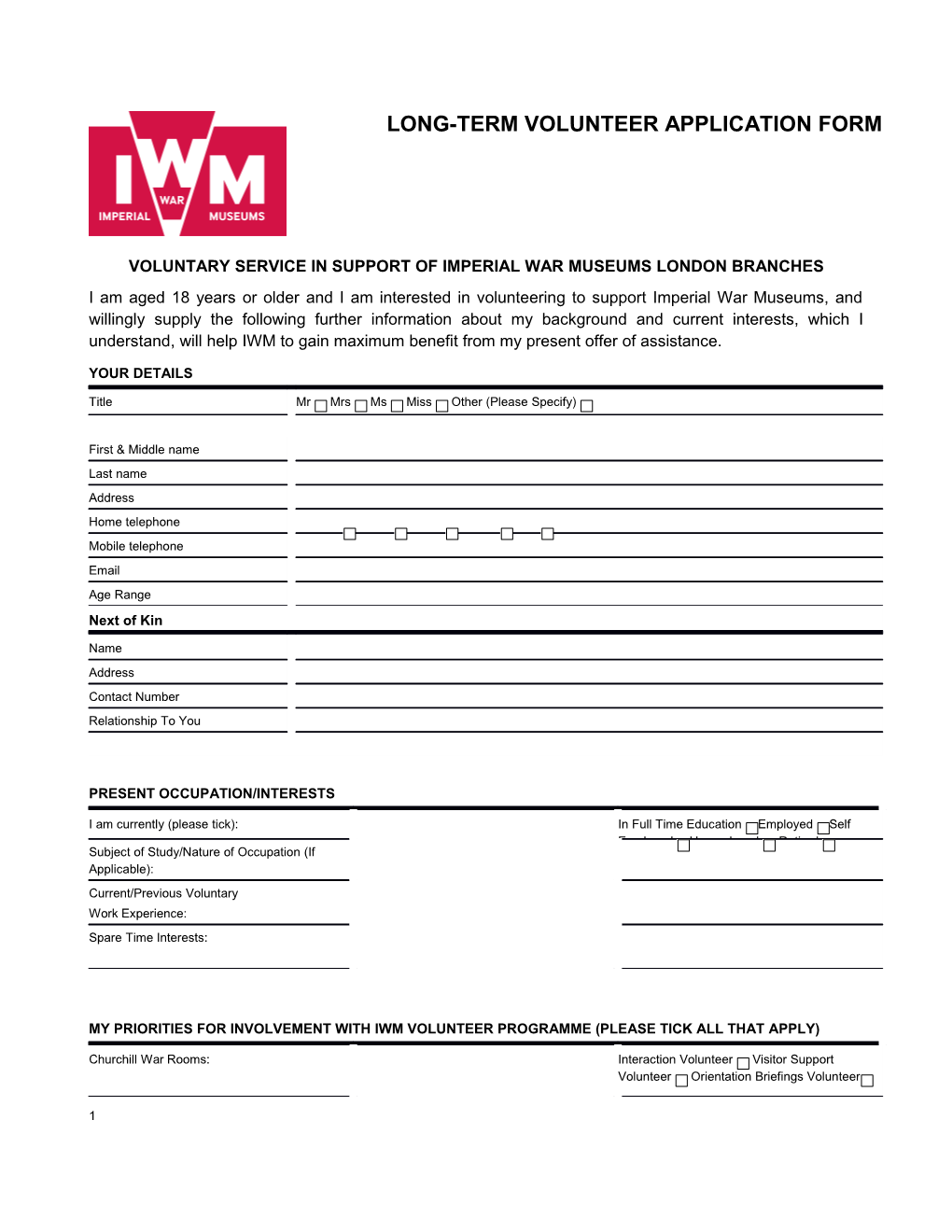 IWM Application Form