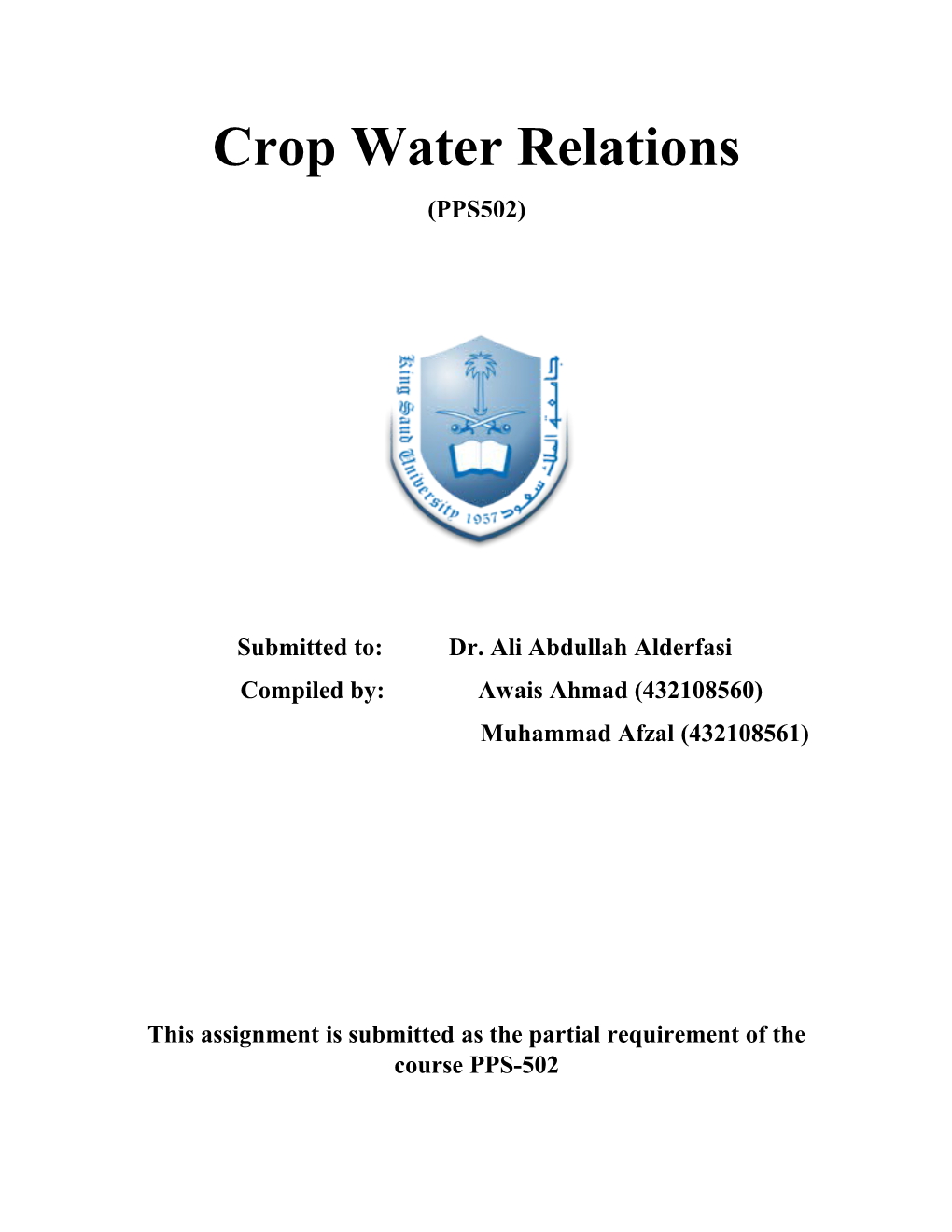 Crop Water Relations
