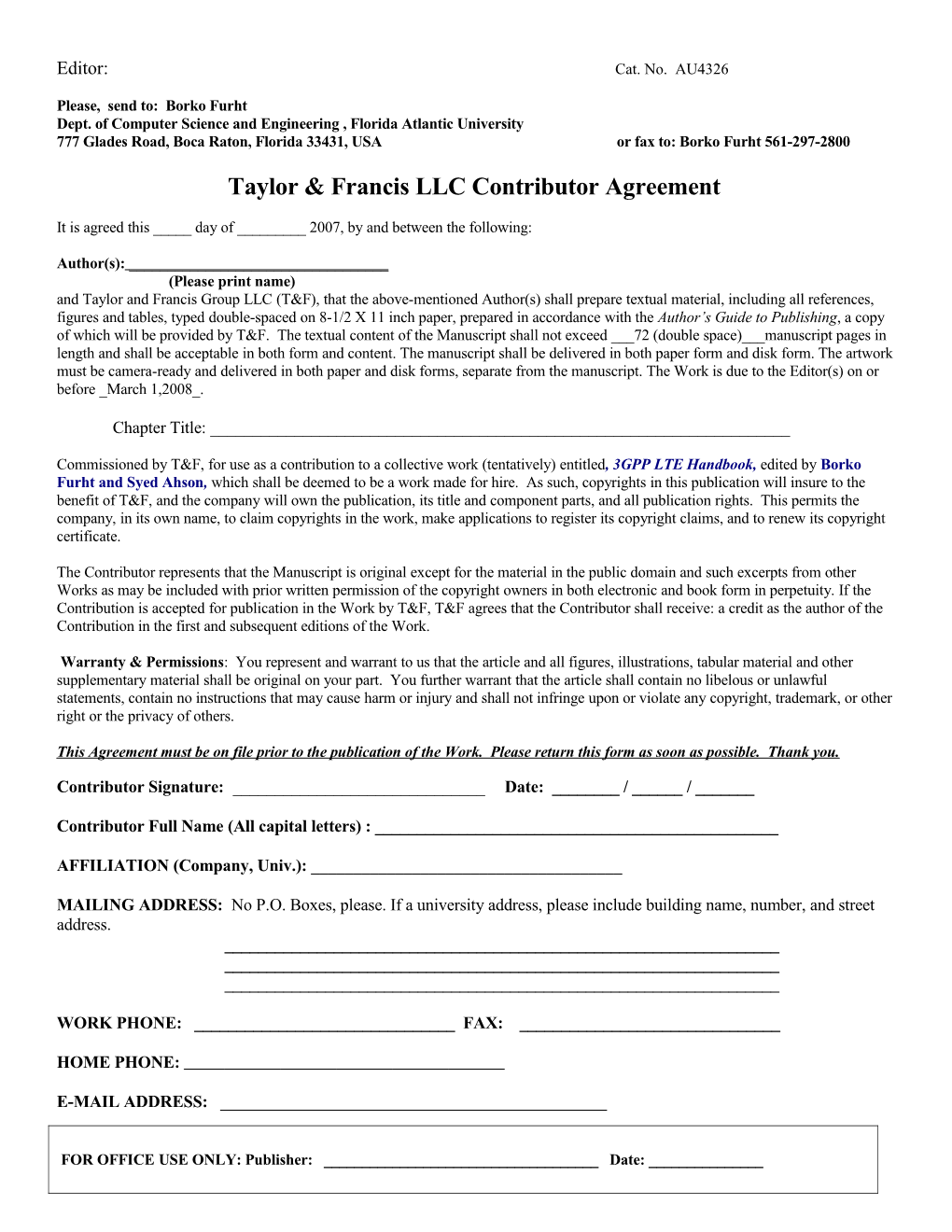 CRC Press Contributor Agreement