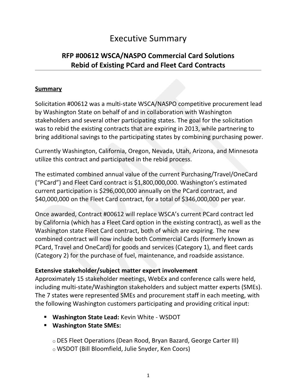 RFP #00612 WSCA/NASPO Commercial Card Solutions