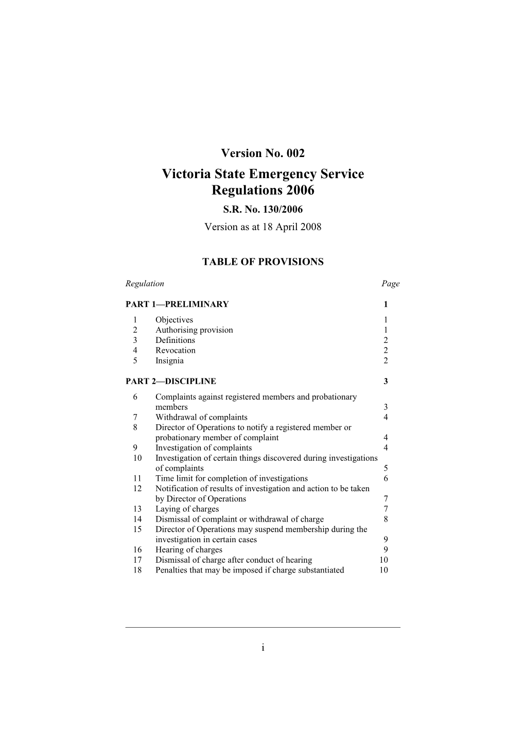 Victoria State Emergency Service Regulations 2006
