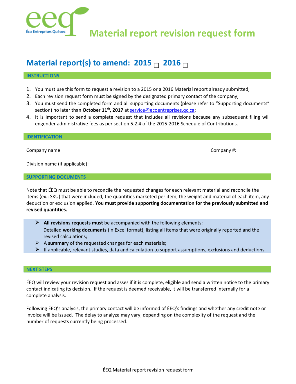 Material Report(S) to Amend: 2015 2016