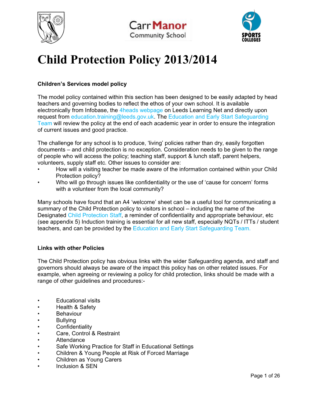 Children S Services Model Policy