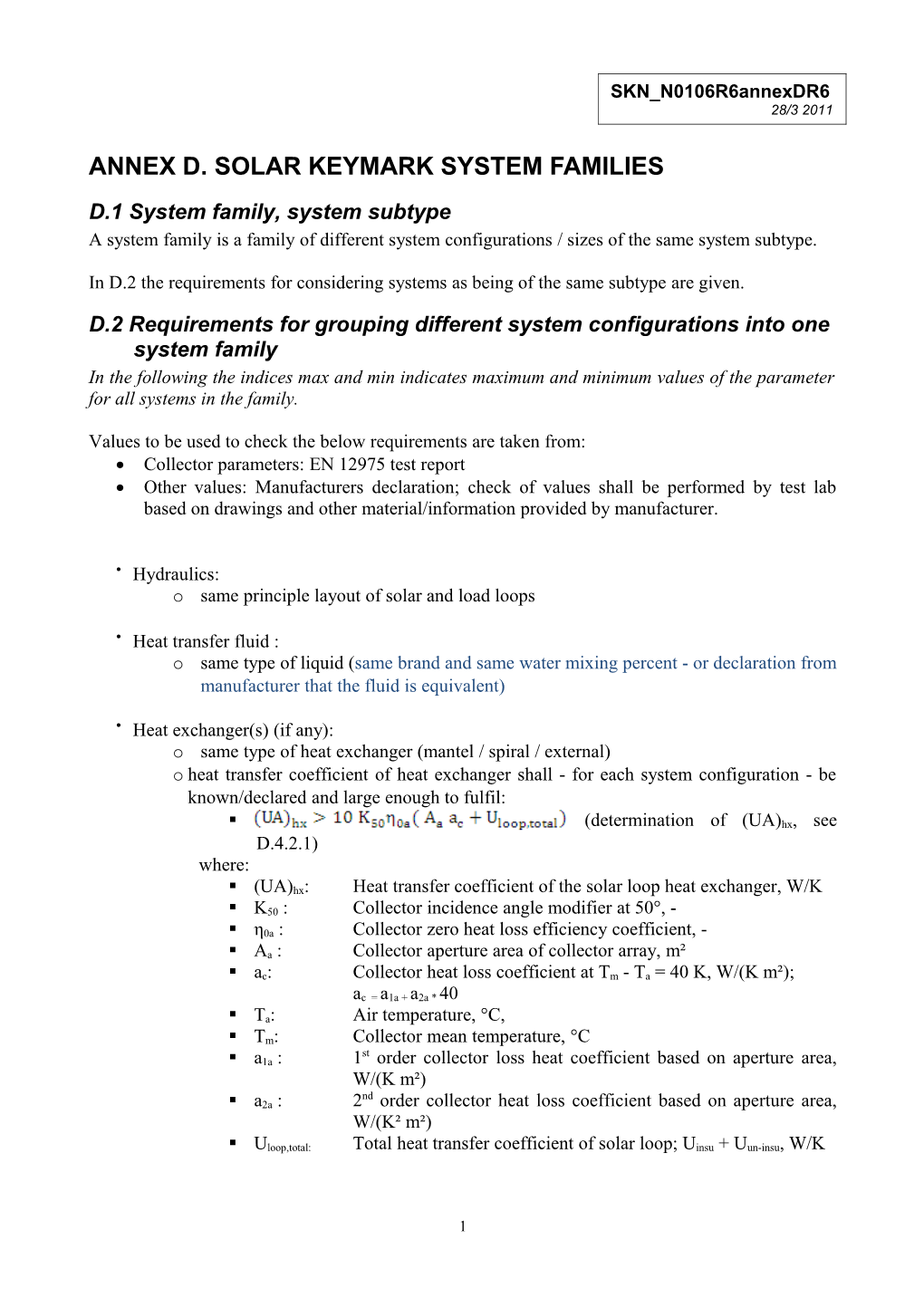 Annex D. Solar Keymark System Families