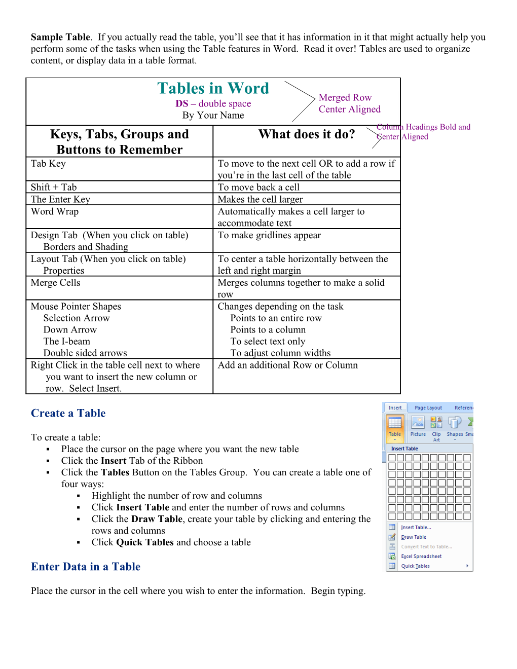 Tables in Word