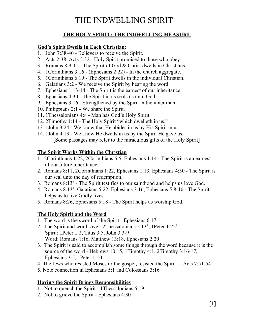 The Holy Spirit: the Indwelling Measure