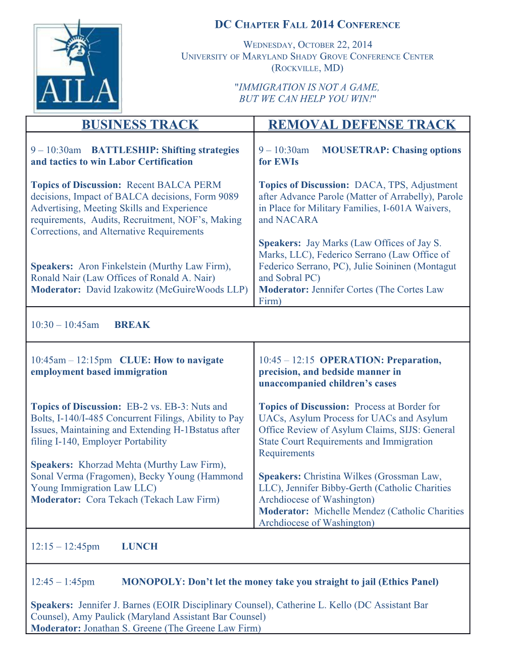 Aila Dc Chapter Fall 2014 Conference