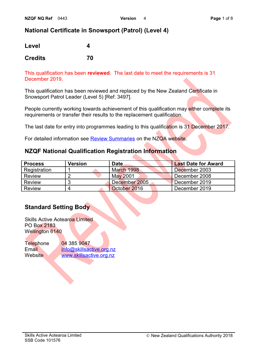 0443 National Certificate in Snowsport (Patrol) (Level 4)