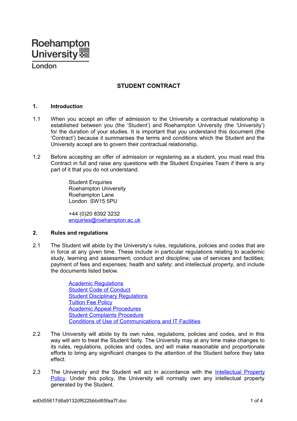 Student Contract