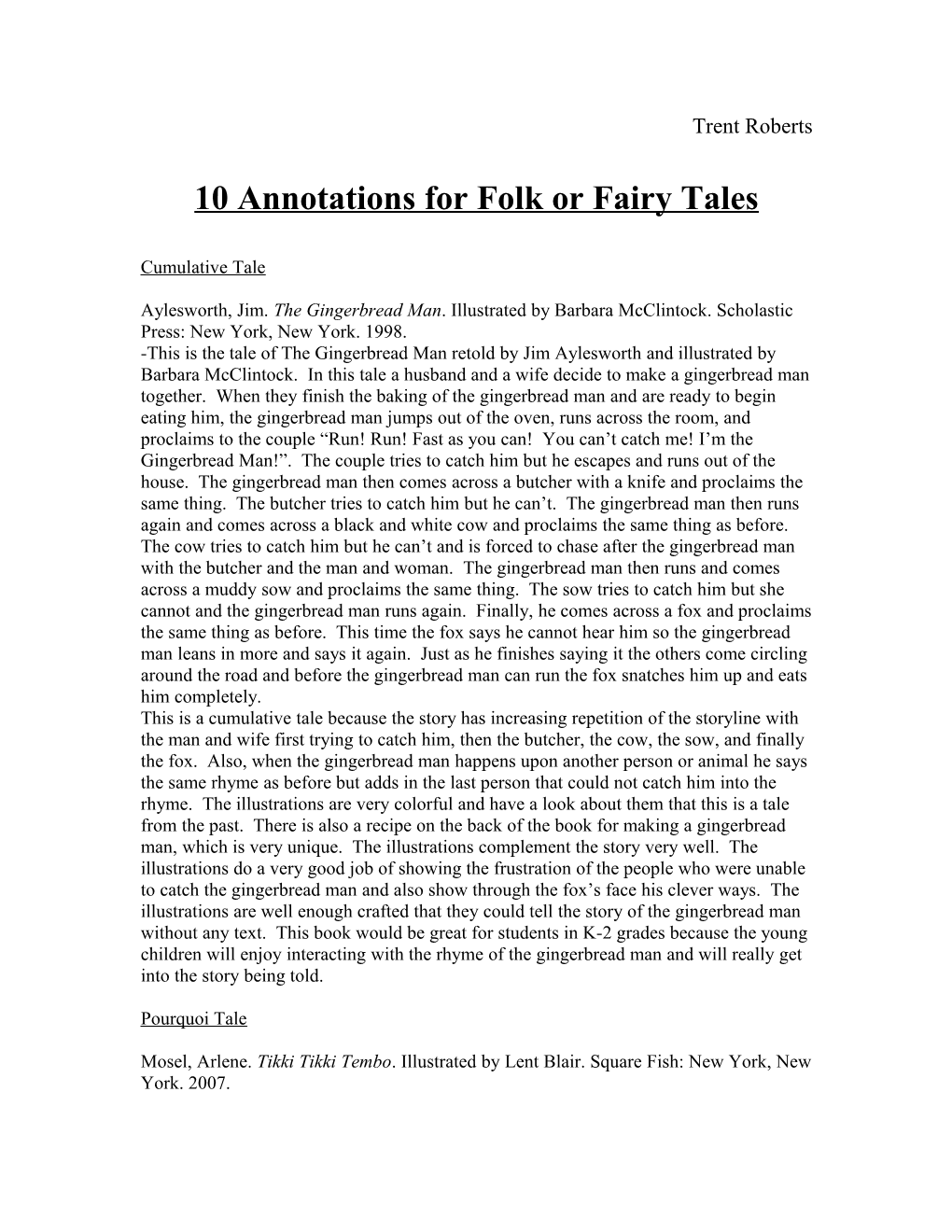 10 Annotations for Folk Or Fairy Tales