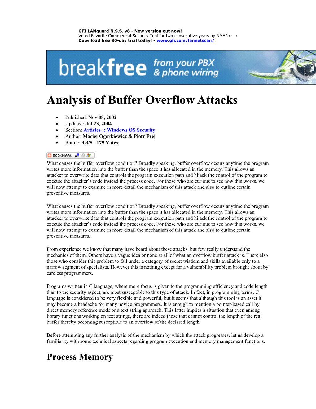 Analysis of Buffer Overflow Attacks