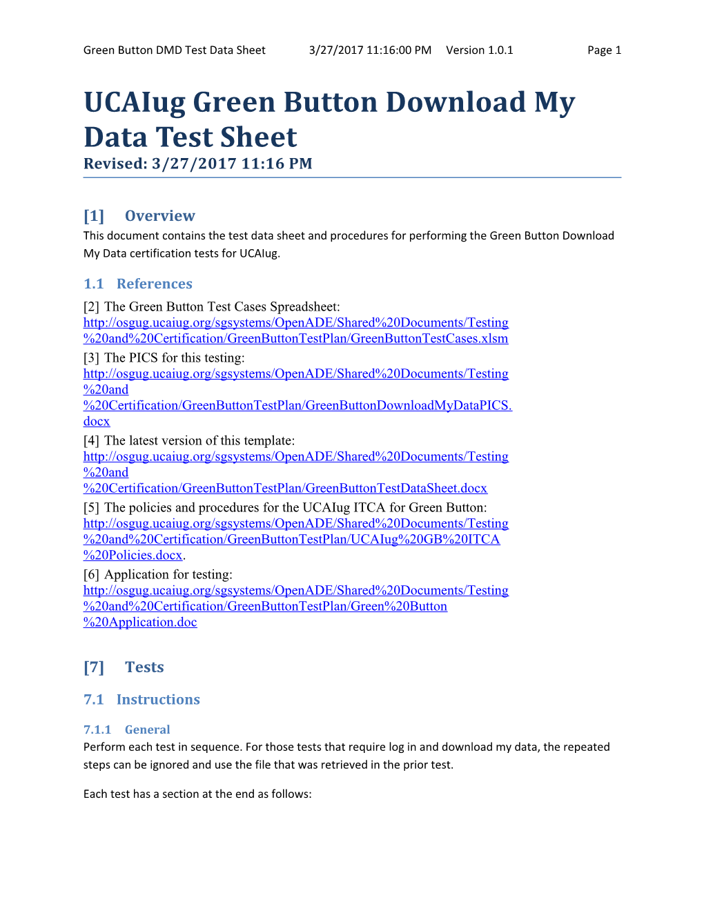 Green Button Test Data Sheet Ver. 1.0.2