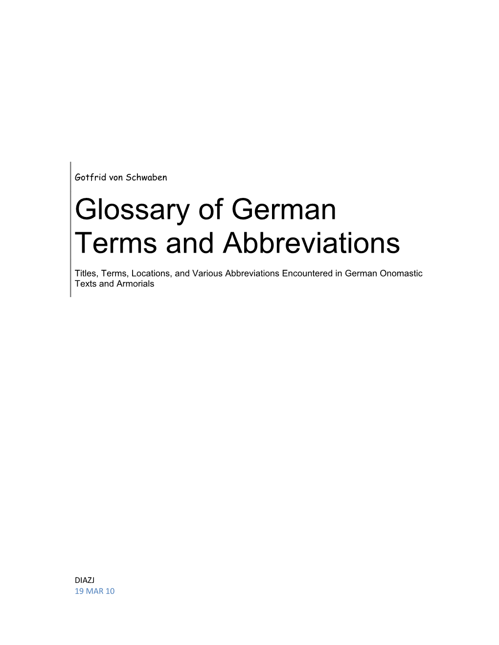 Glossary of German Terms and Abbreviations