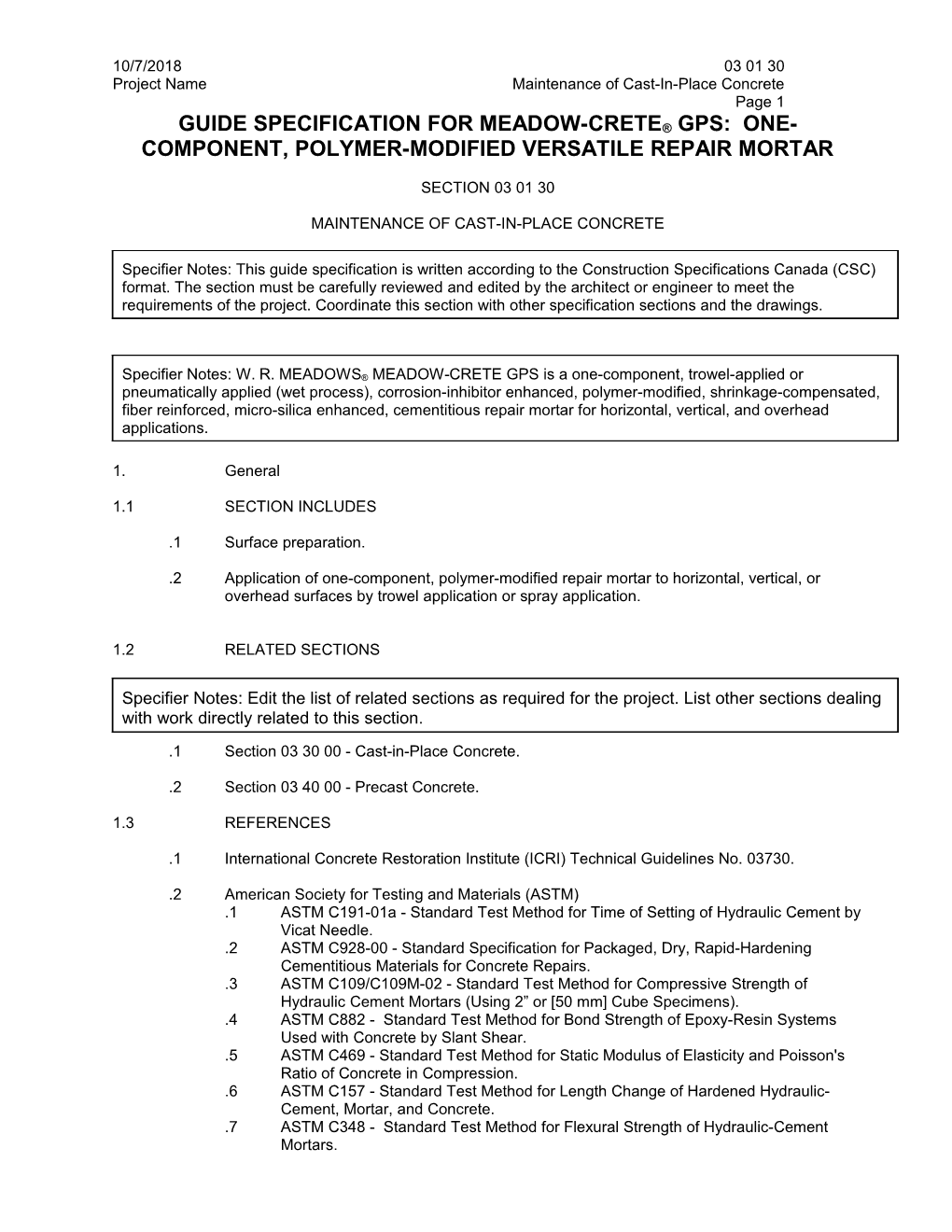 Project Namemaintenance of Cast-In-Place Concrete