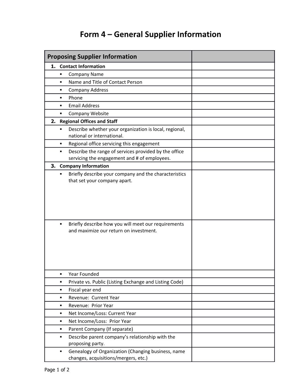 Form 4-Supplier Info