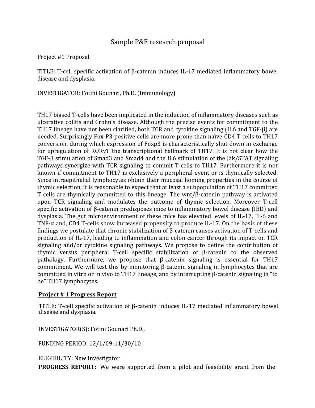 Sample P&F Research Proposal