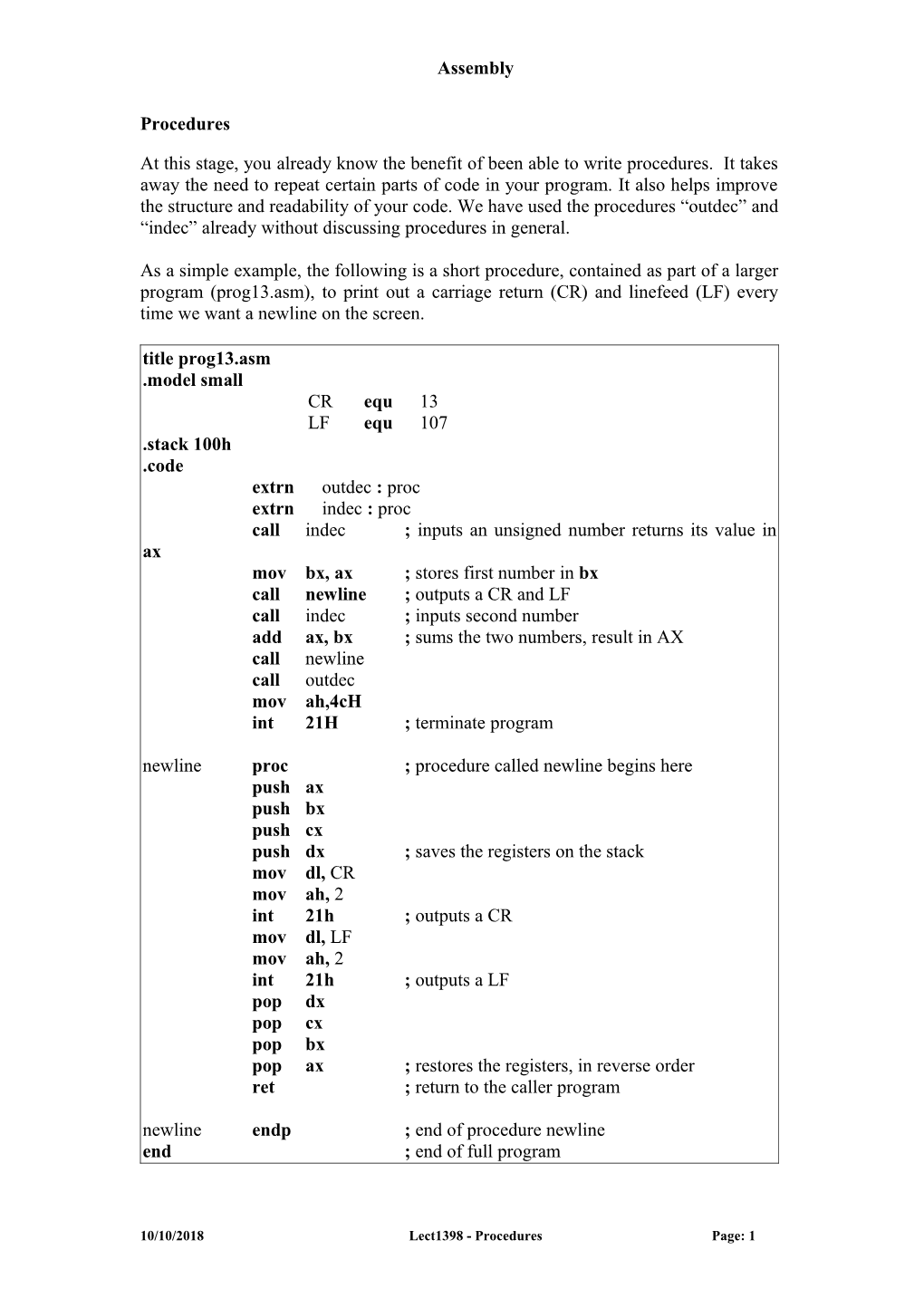 An Assembly Language Instruction