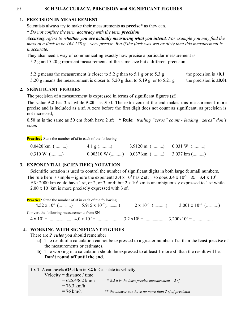 ACCURACY, PRECISION and SIGNIFICANT FIGURES