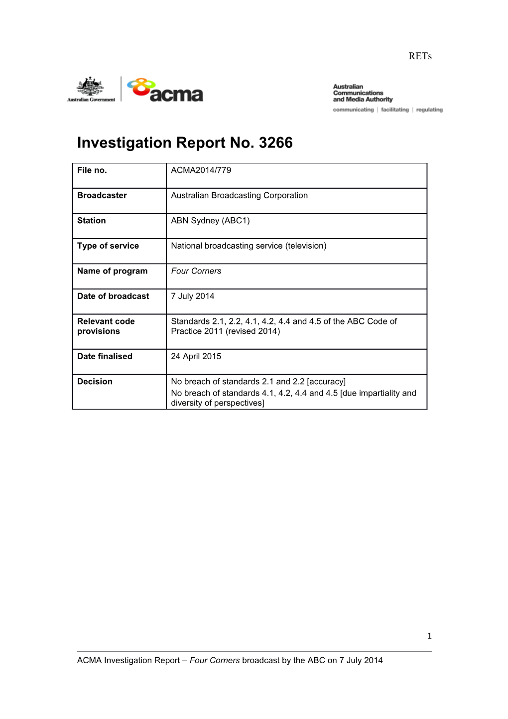 Investigation Report No. 3266