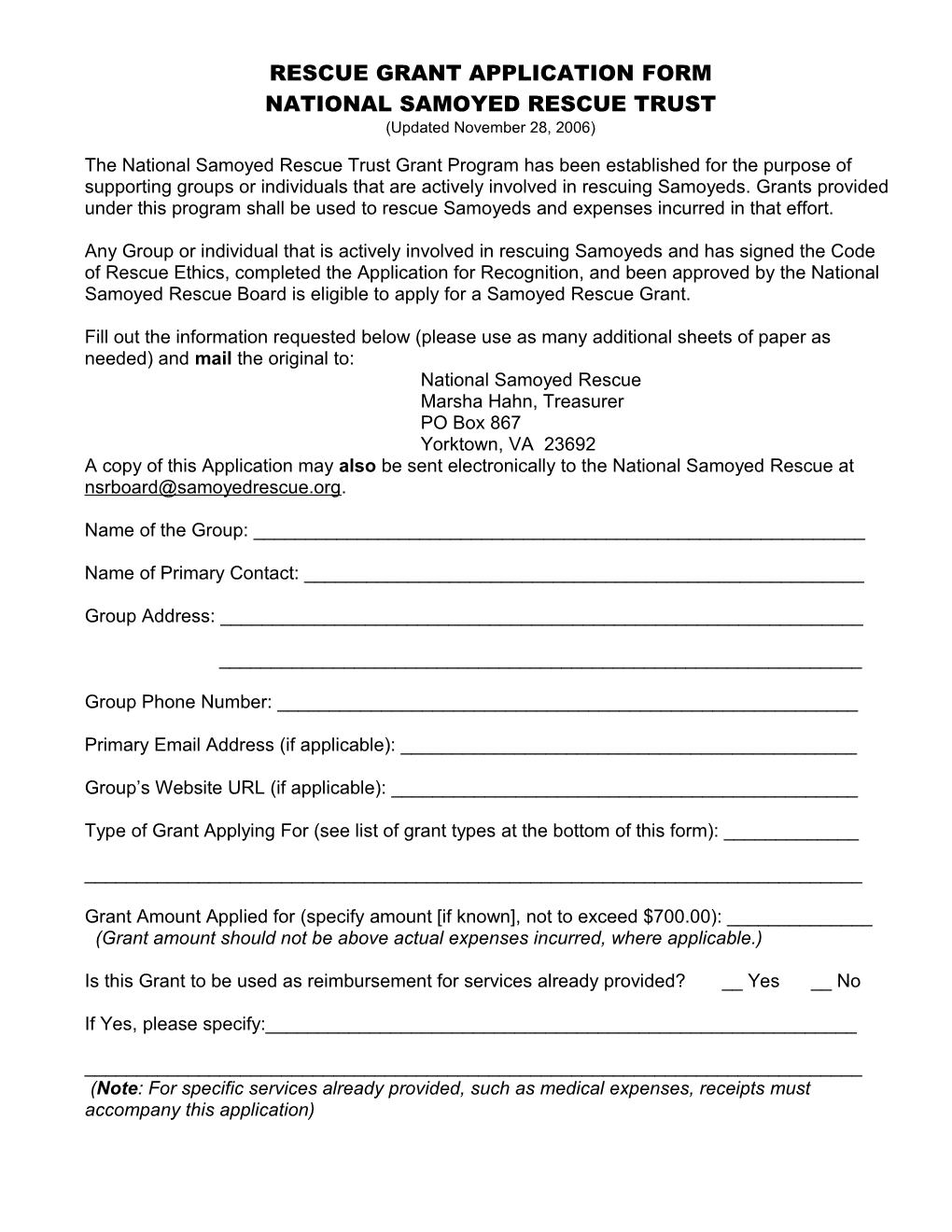 Rescue Grant Application Form