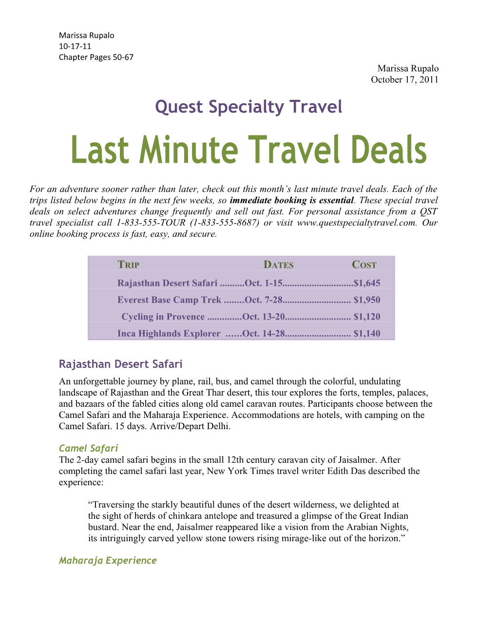Last Minute Travel Deals