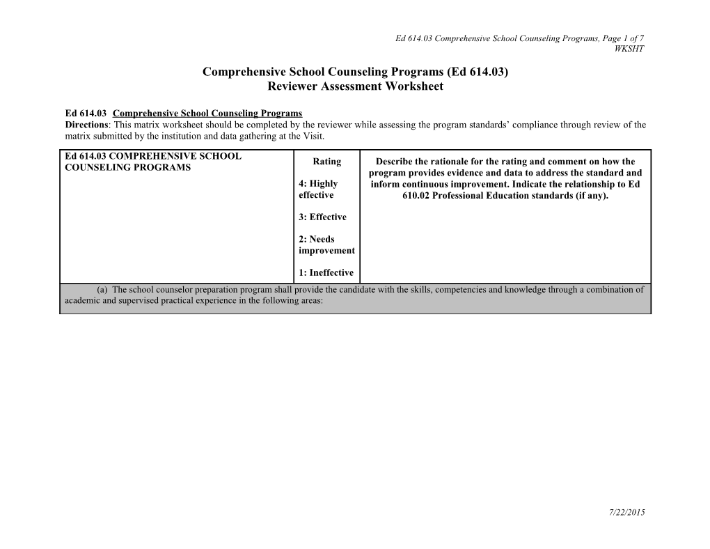 Comprehensive School Counseling Programs (Ed 614.03)