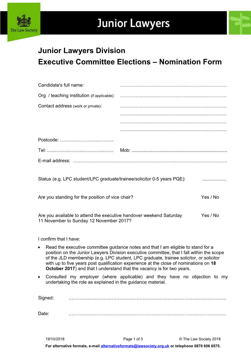 Executive Committee Elections Nomination Form