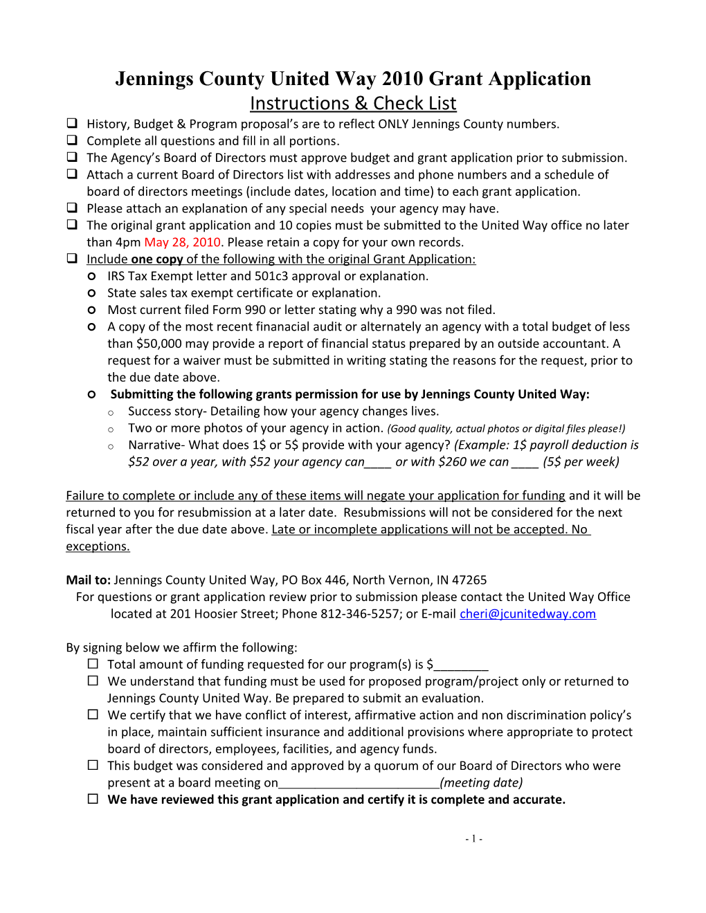 Jenningscounty United Way 2010Grant Application