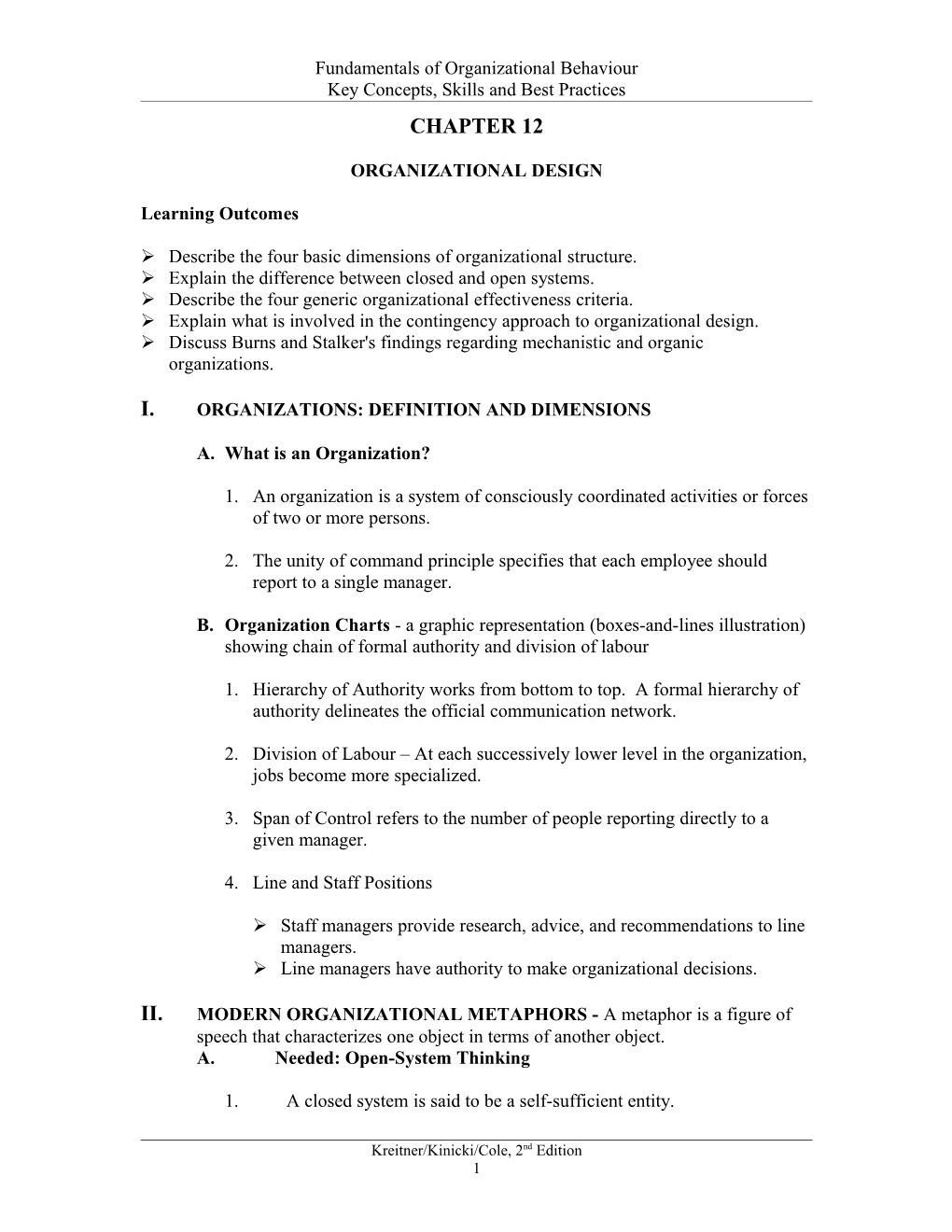 Kreitner, Kinicki, & Cole - 2007 - OLC - Chapter 12 Outline