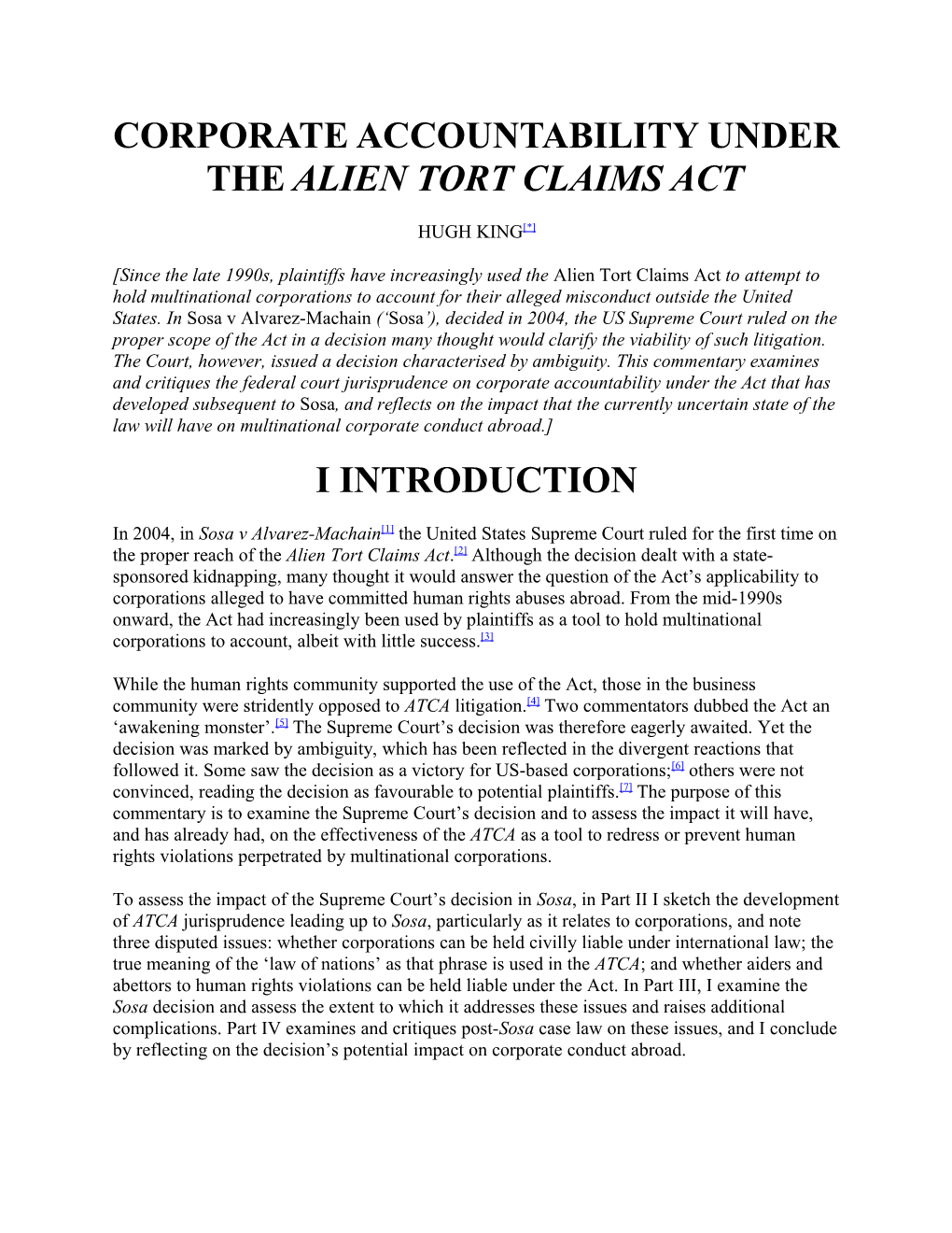 Corporate Accountability Under the Alien Tort Claims Act