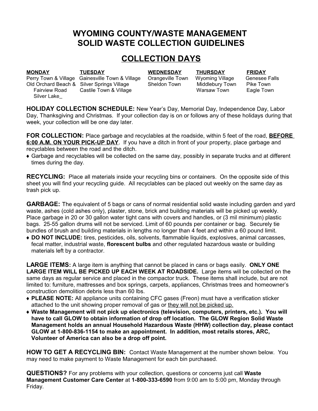 Wyoming County/Nu Way Solid Waste Collection