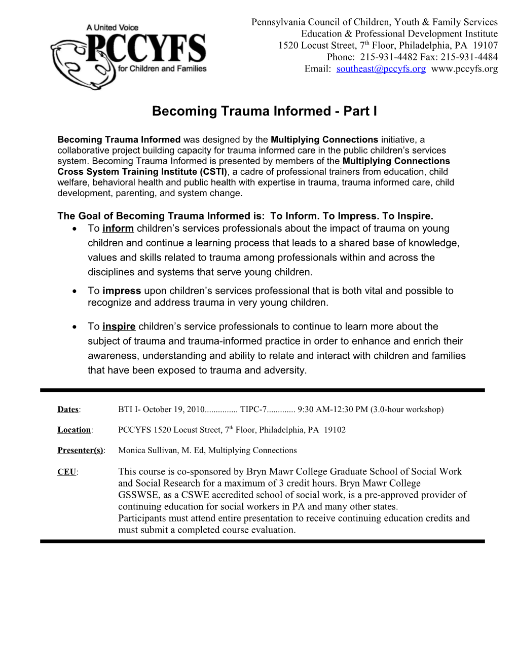 Becoming Trauma Informed - Part I