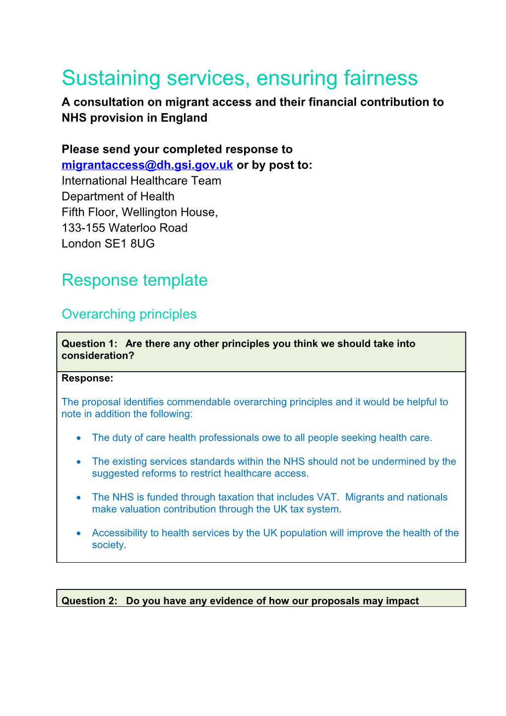 A Consultation on Migrant Access and Their Financial Contribution to NHS Provision in England